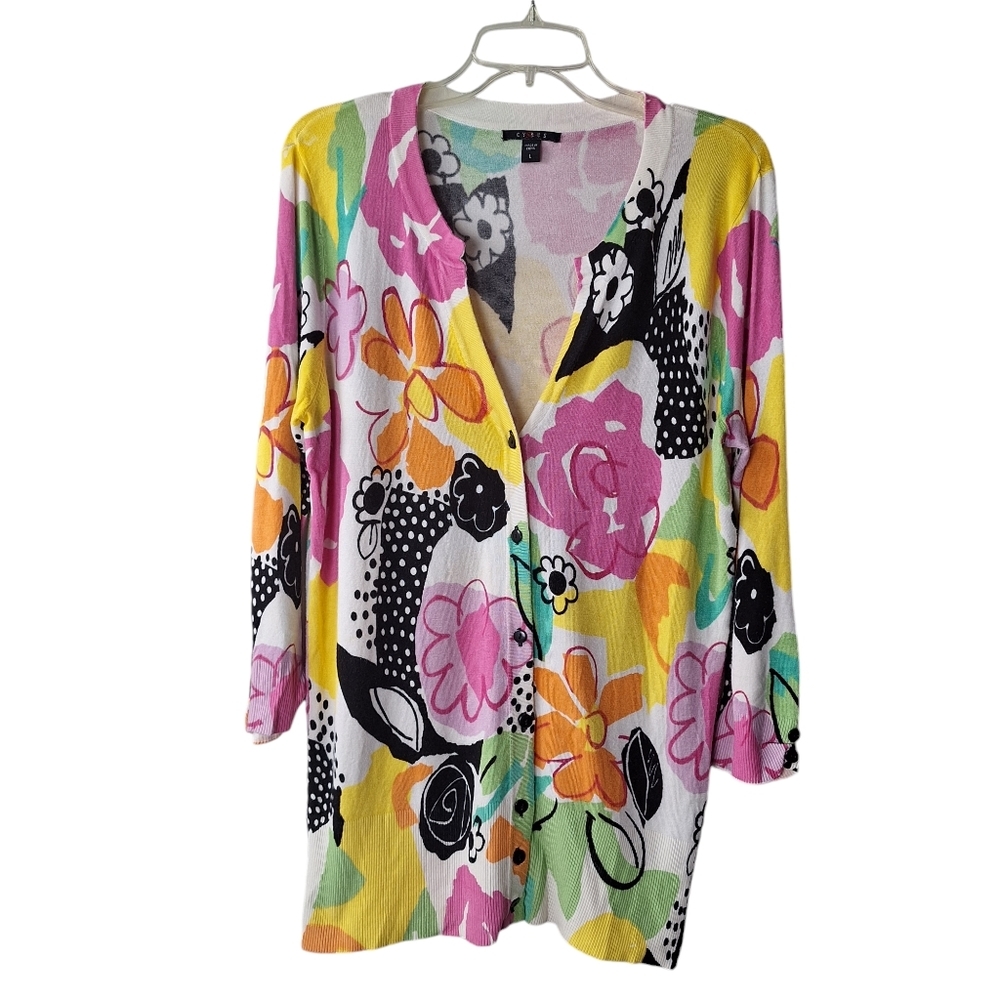 Cyrus Large Colorful Floral‎ Button Front Cardigan Sweater